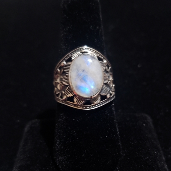 Rainbow Moonstone Flower Ring ~ 925 Sterling Silver - Picture 11 of 16